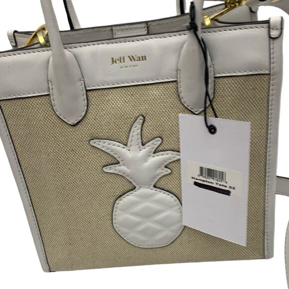 Jeff Wan Textile Tote – Quilted Leather Pineapple, Crossbody/Top Handle – Beige - Picture 10 of 12